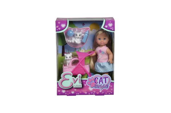 Bábika Evička s kočíkom pre mačičky