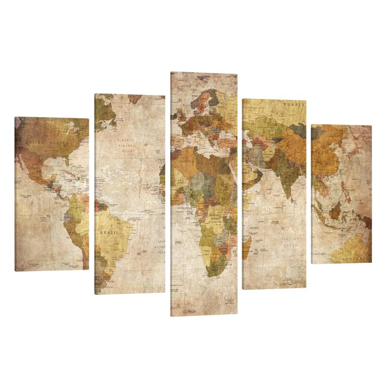 Päťdielny obraz Mapa sveta