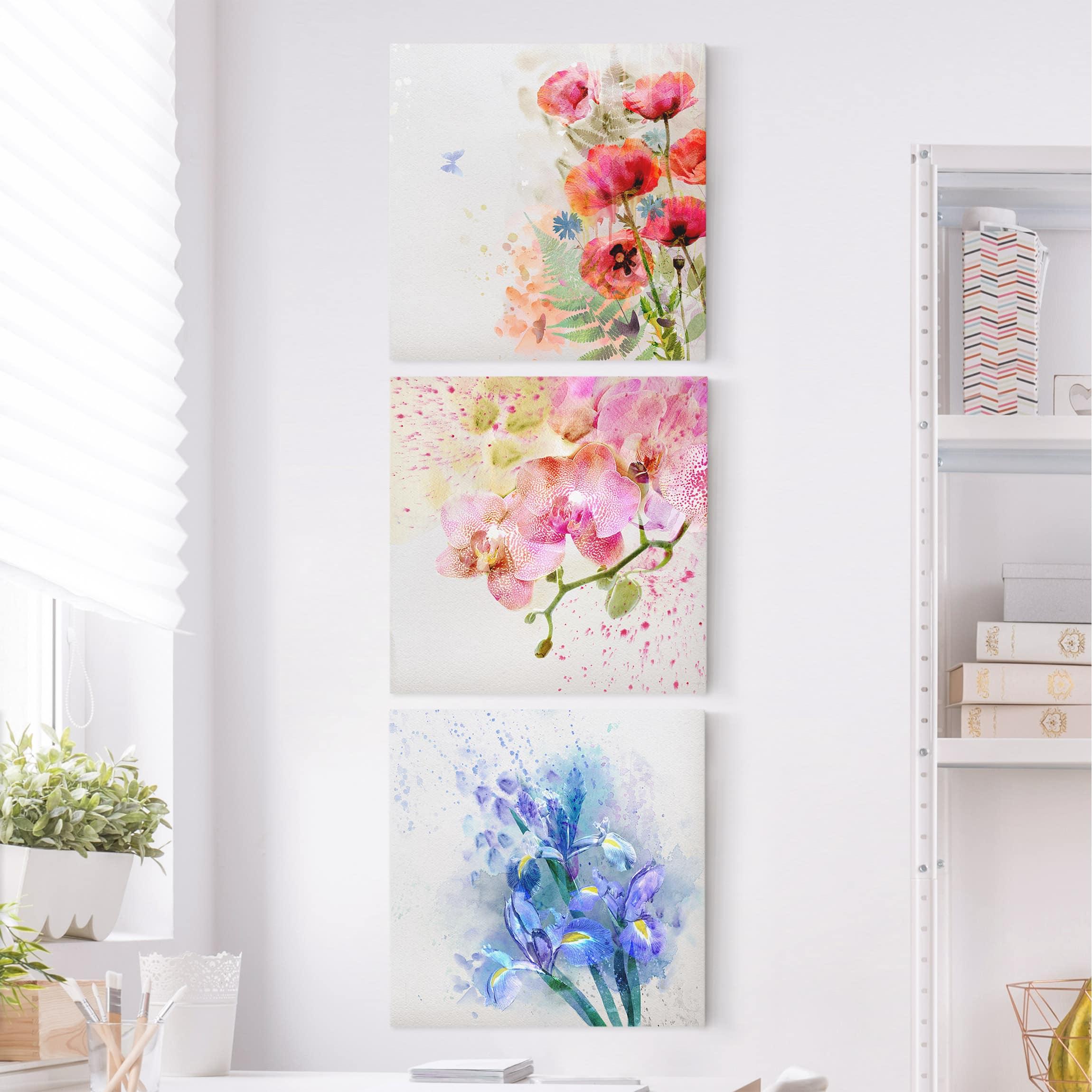 Trojdielny obraz Akvarelové kvety - Trio 1:1