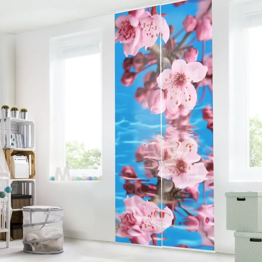 Súprava posuvnej záclony - Čerešňový kvet - 2 panely