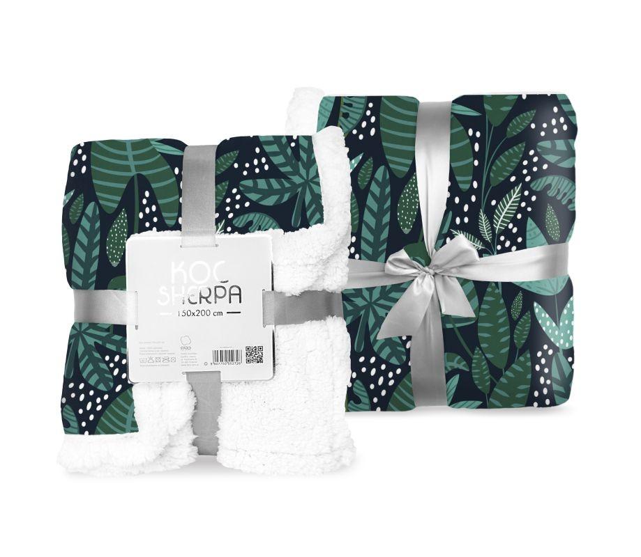 FARO -  FARO Fleece deka s baránkom listy zelená  Polyester, 150/200 cm