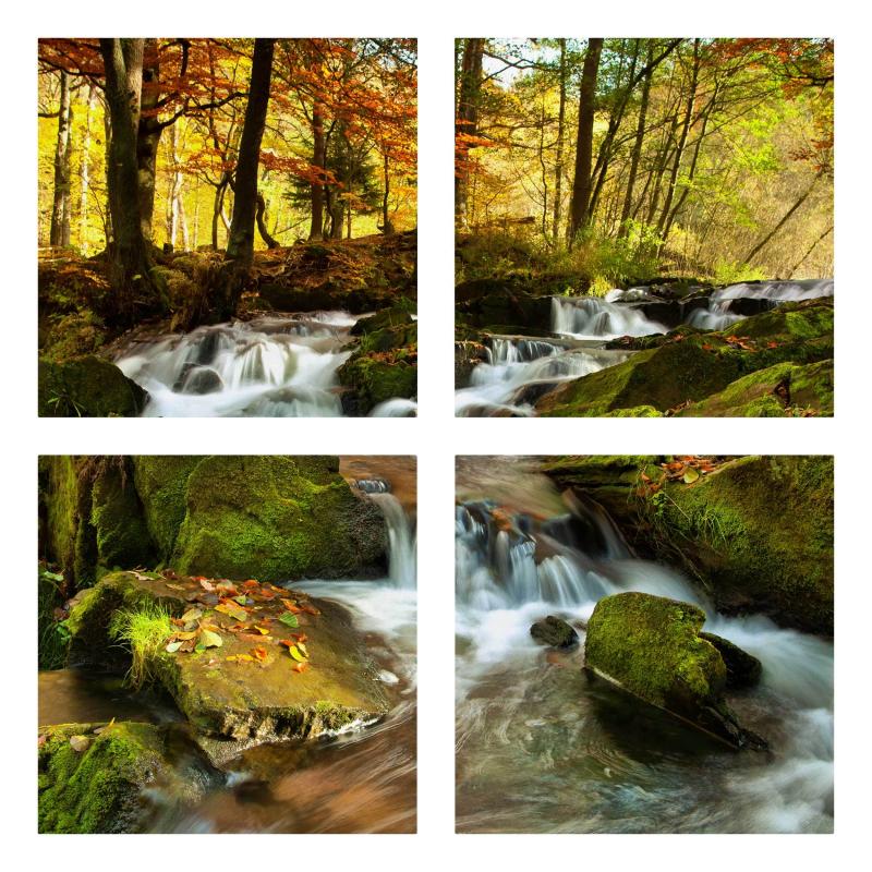 Štvordielny obraz Vodopád v jesennom lese