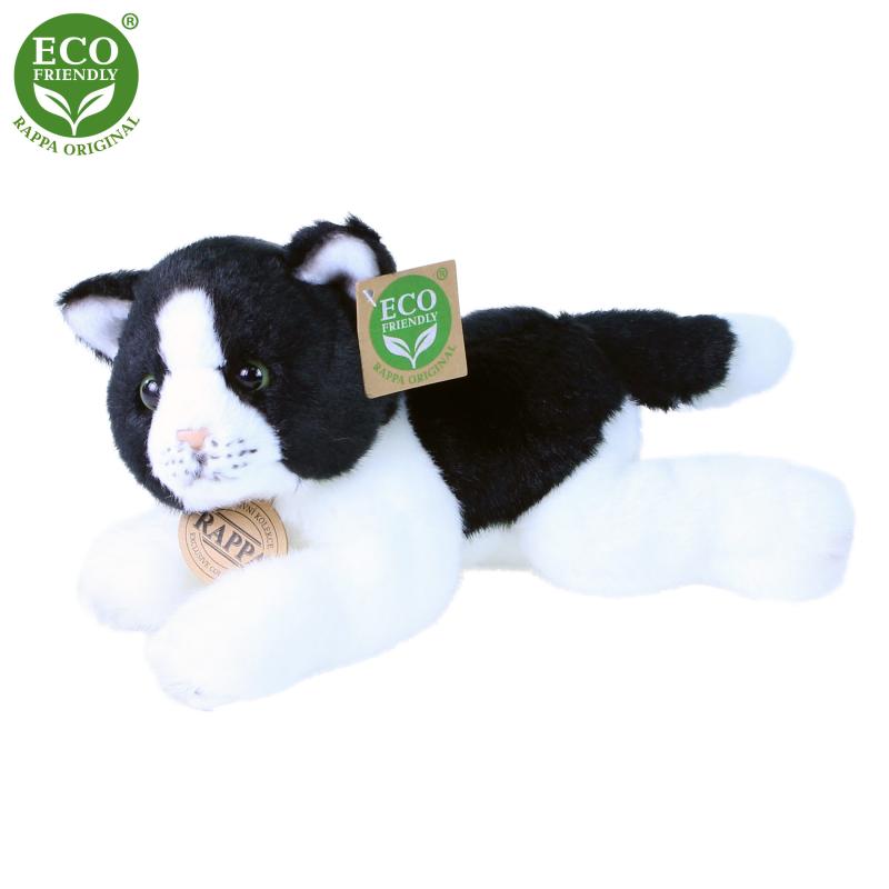 Plyšová mačka bielo-čierna ležiaci 16 cm ECO-FRIENDLY