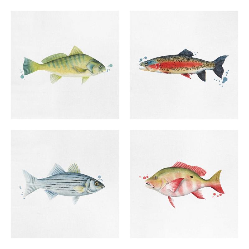 Štvordielny obraz Farebné zachytávanie - súprava rýb I