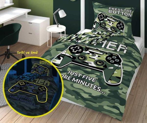 DETEXPOL Obliečky Gamer Army svietiaci Bavlna, 140/200, 70/80 cm