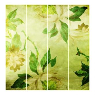 Súprava posuvnej záclony - Zelené kvety - 4 panely