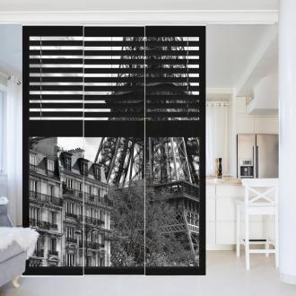 Súprava posuvnej záclony - Zobrazenie okien Paríž - Blízko Eiffelovej veže v čie -3 panely