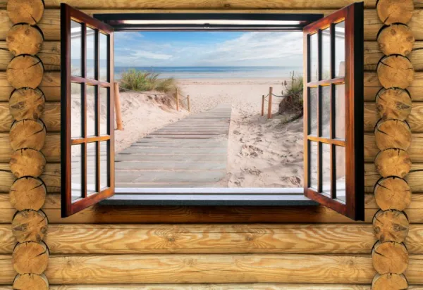 Tapeta beach behind the window