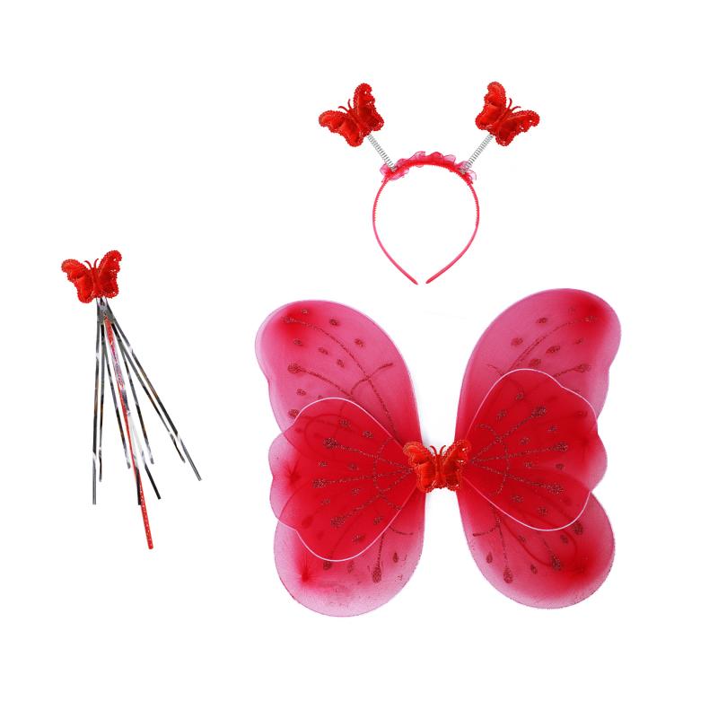 Motýlie krídla červená s čelenkou a paličkou