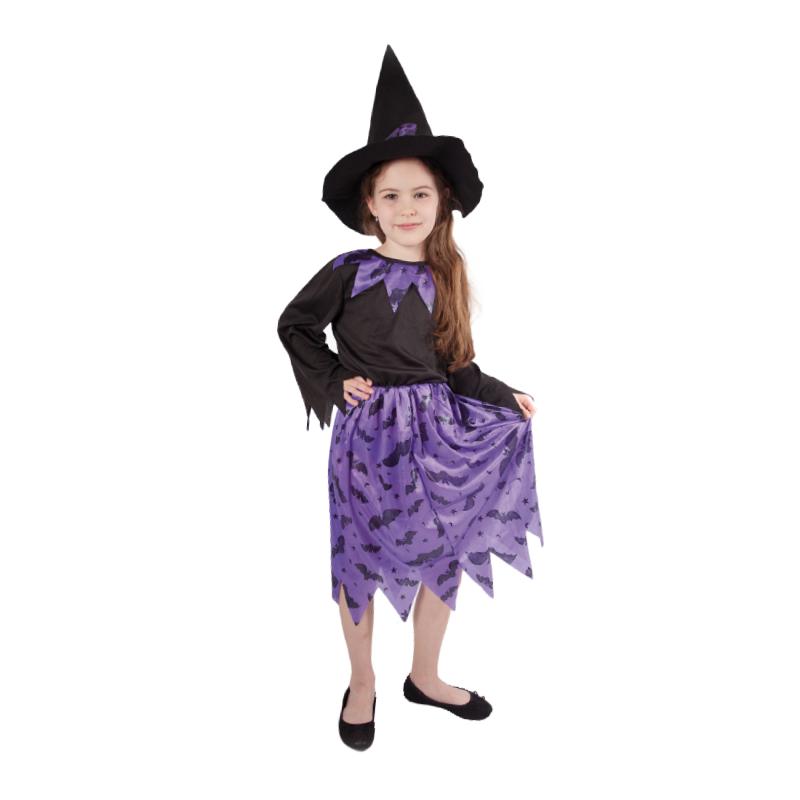 Detský kostým čarodejnice s netopiermi a klobúkom (M) e-obal