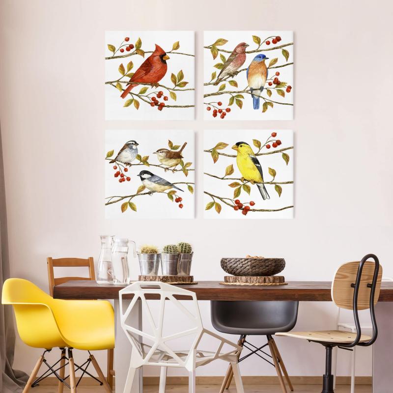 Štvordielny obraz Sada vtákov a bobúľ II