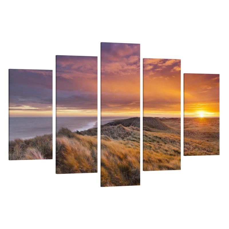 Päťdielny obraz Východ slnka na pláži na Sylte