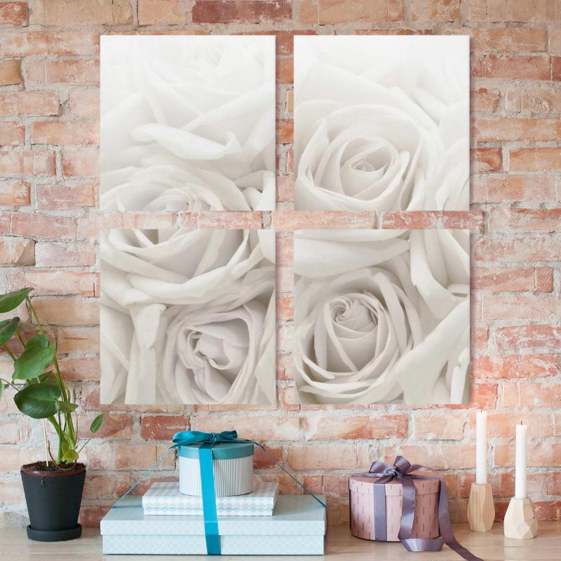 Štvordielny obraz Biele ruže