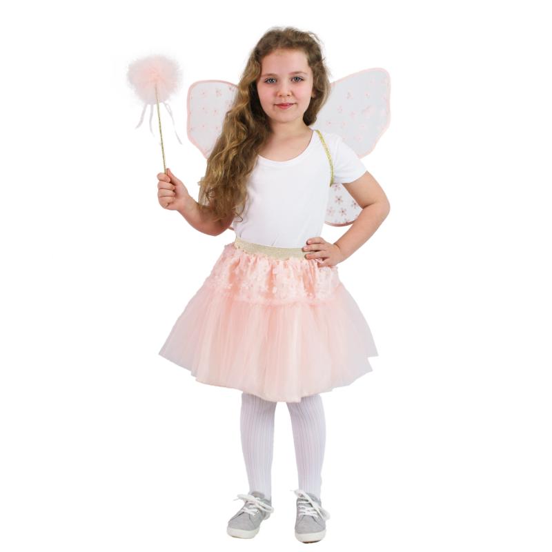 Detský kostým tutu sukne kvetinová víla Ruženka s paličkou a krídlami