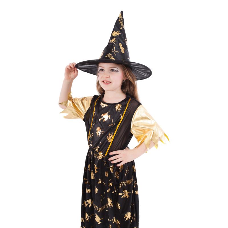 Detský kostým čarodejnice čierno-zlatá (M)