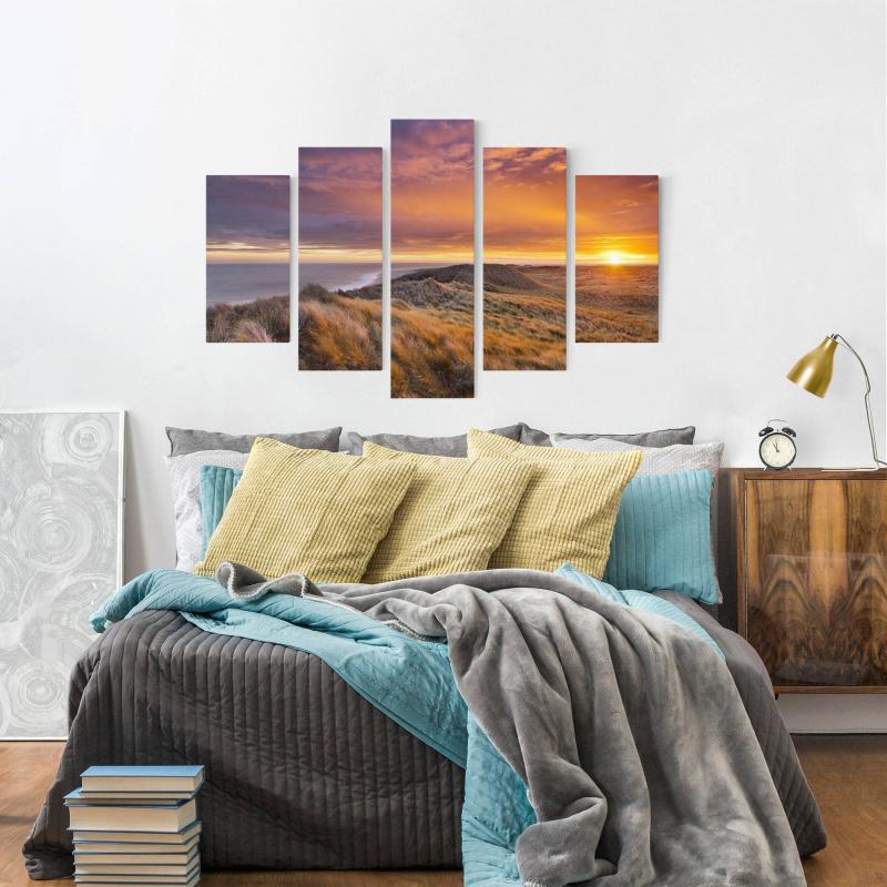 Päťdielny obraz Východ slnka na pláži na Sylte