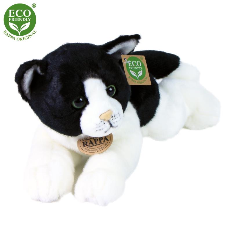 Plyšová mačka bielo-čierna ležiaci 30 cm ECO-FRIENDLY