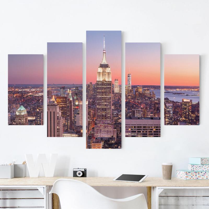 Päťdielny obraz Západ slnka na Manhattane v New Yorku