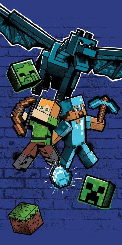 JERRY FABRICS Osuška Minecraft Metro Art Survive Bavlna - Froté, 70/140 cm