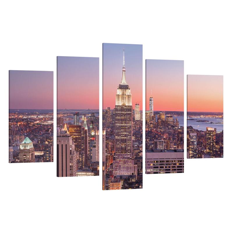 Päťdielny obraz Západ slnka na Manhattane v New Yorku
