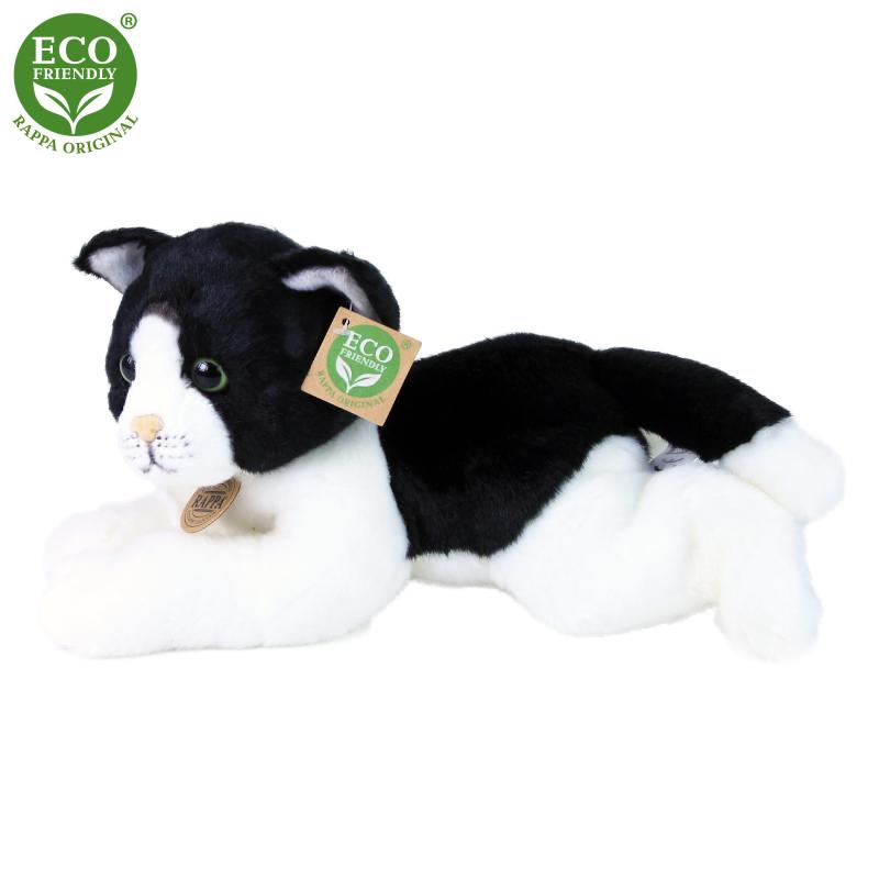Plyšová mačka bielo-čierna ležiaci 30 cm ECO-FRIENDLY