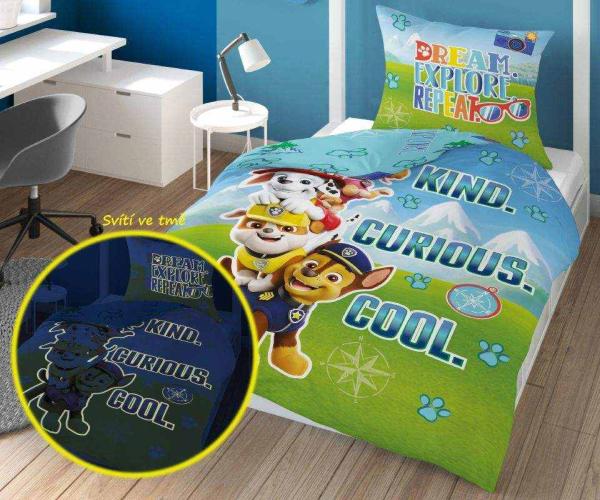 DETEXPOL Obliečky Paw Patrol dream svietiace Bavlna, 140/200, 70/80 cm