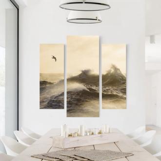 Trojdielny obraz Čajka nad búrlivým morom