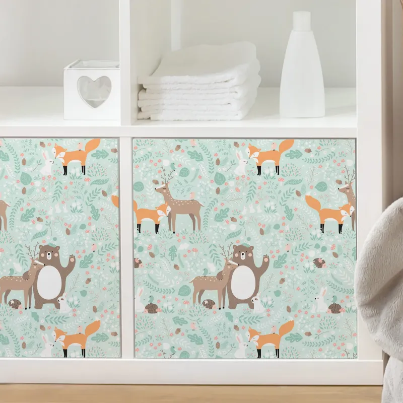 Detský vzor Forest Friends s lesnými zvieratkami nábytok fóliovaná detská izba