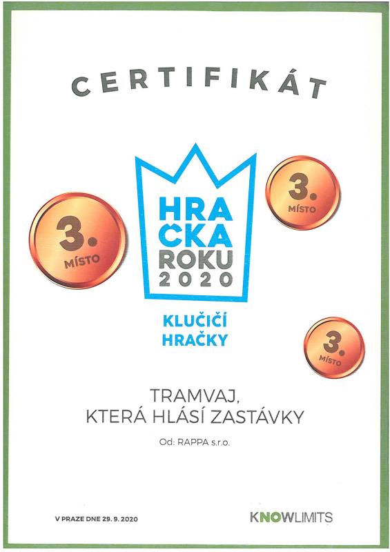 Električka, ktorá hlási zastávky česky 28 cm