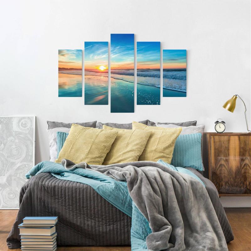 Päťdielny obraz Romantický západ slnka pri mori