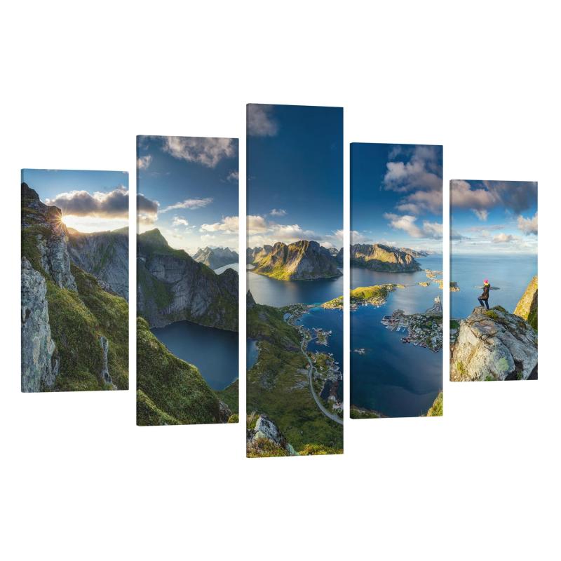Päťdielny obraz Pohľad na Fjord v Reine