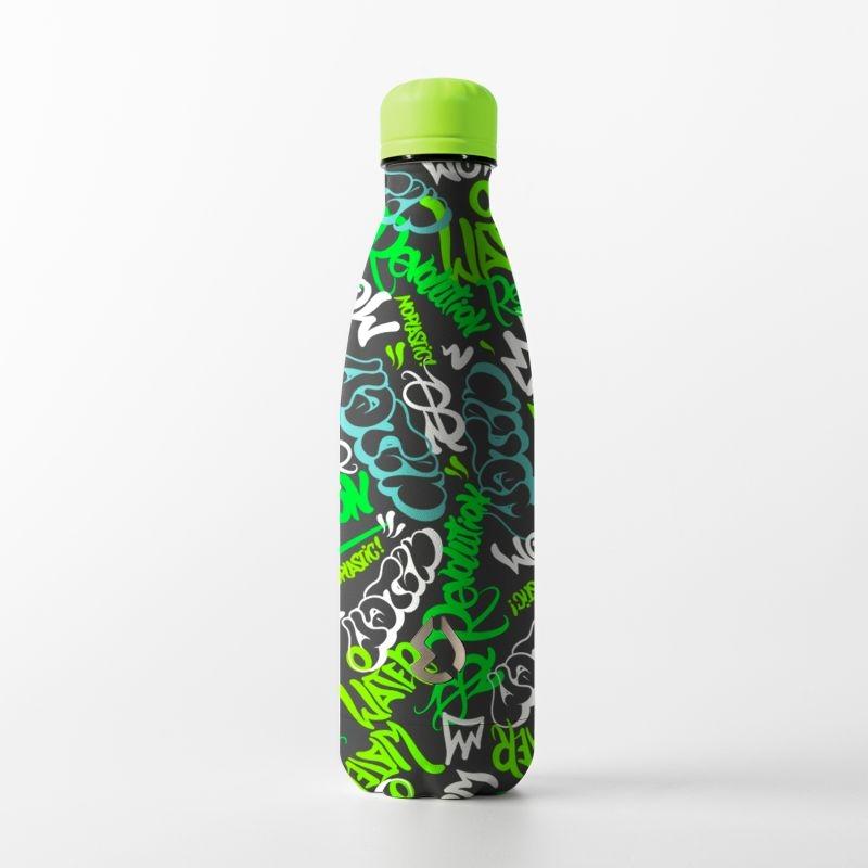 Water Revolution Nerezová Termo fľaša na pitie Fashion Graffiti zelená  Potravinářská nerezová ocel
