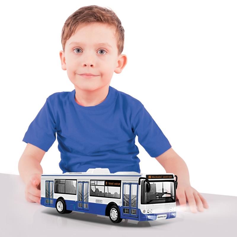 Autobus ktorý hlási zastávky česky 28 cm modrý