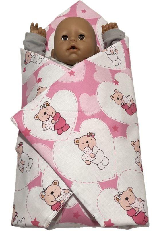 SDS Rýchlozavinovačka pre bábiky Medvedík srdiečka ružová Bavlna, výplň: Polyester, 1x 60x60 cm