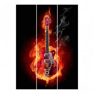 Súprava posuvnej záclony - Gitara v plameňoch -3 panely