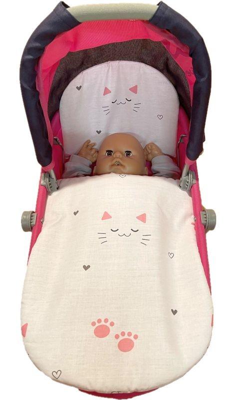 SDS Perinky do kočíka pre bábiky Mačičky biela Bavlna, výplň: Polyester, 1x 27x40 cm / 25x20 cm