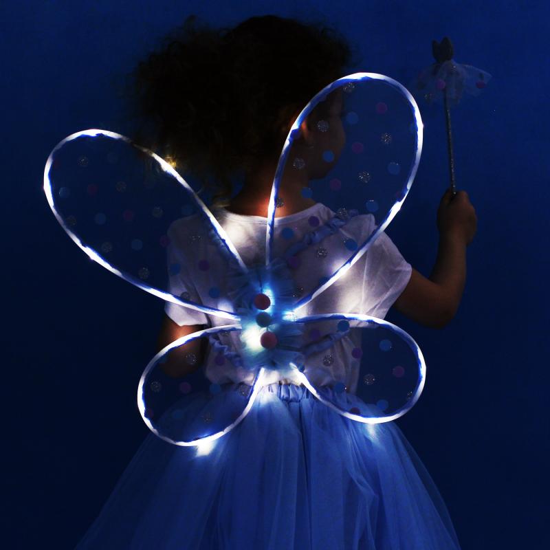 Detský kostým tutu sukne víla Modrenka so svietiacimi krídlami