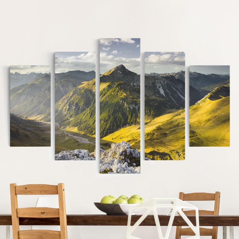 Päťdielny obraz Hory a doliny Lechtalských Álp v Tirolsku