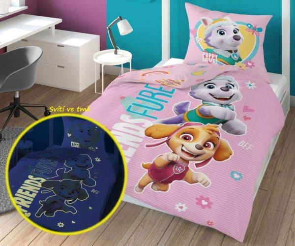 DETEXPOL Obliečky Paw Patrol puppy svietiace Bavlna, 140/200, 70/80 cm