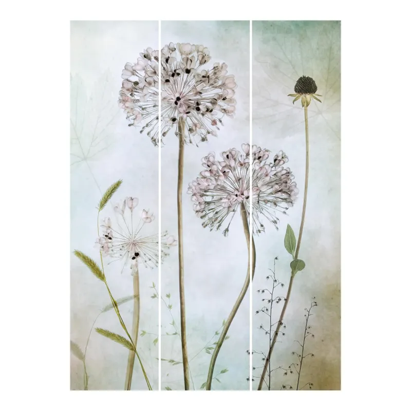 Súprava posuvnej záclony - Pórové kvety v pastelových farbách -3 panely