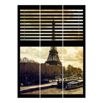 Súprava posuvnej záclony - Pohľady na okná - Eiffelova veža v Paríži Západ slnka -3 panely