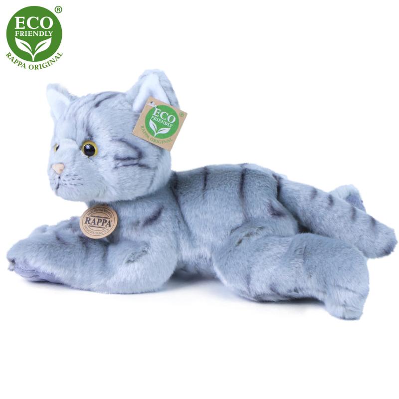 Plyšová mačka šedá ležiaci, 30 cm, ECO-FRIENDLY