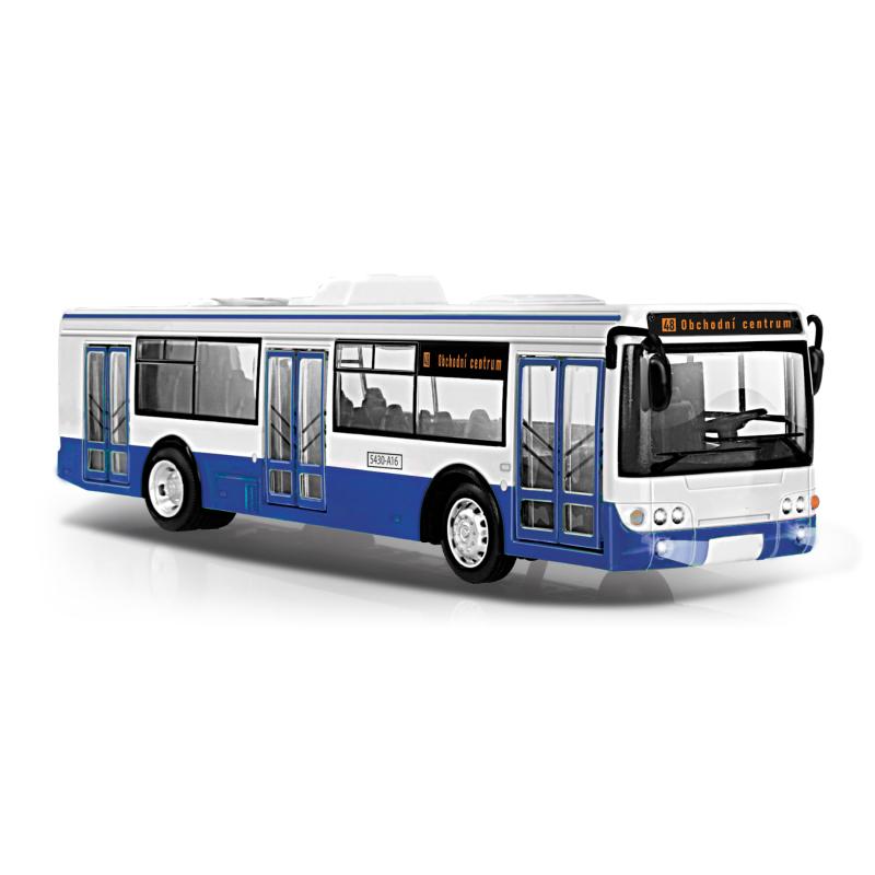 Autobus ktorý hlási zastávky česky 28 cm modrý