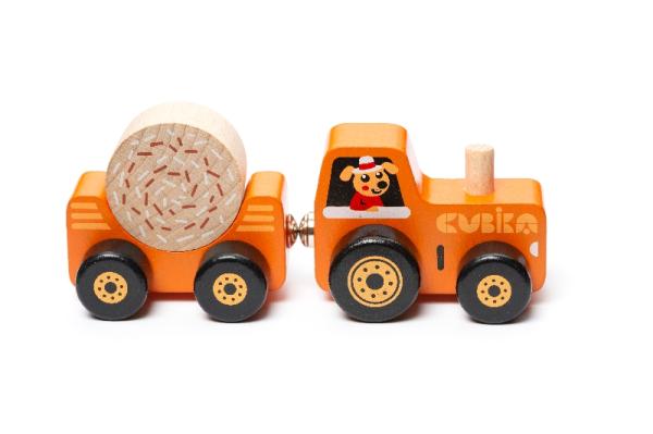 CUBIKA Traktor s vlekom - drevená skladačka s magnetom 3 diely