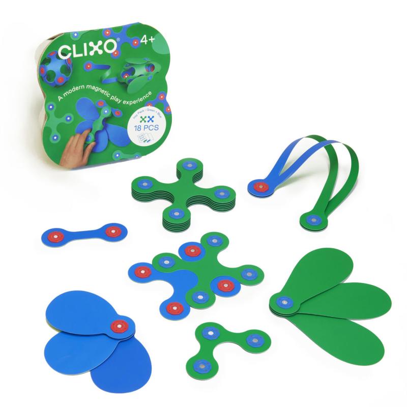 CLIXO Itsy Green & Blue - magnetická stavebnica 18 kusov