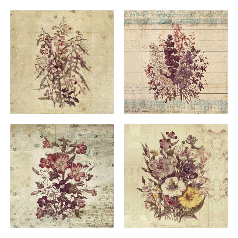Štvordielny obraz Zbierka historických kvetín