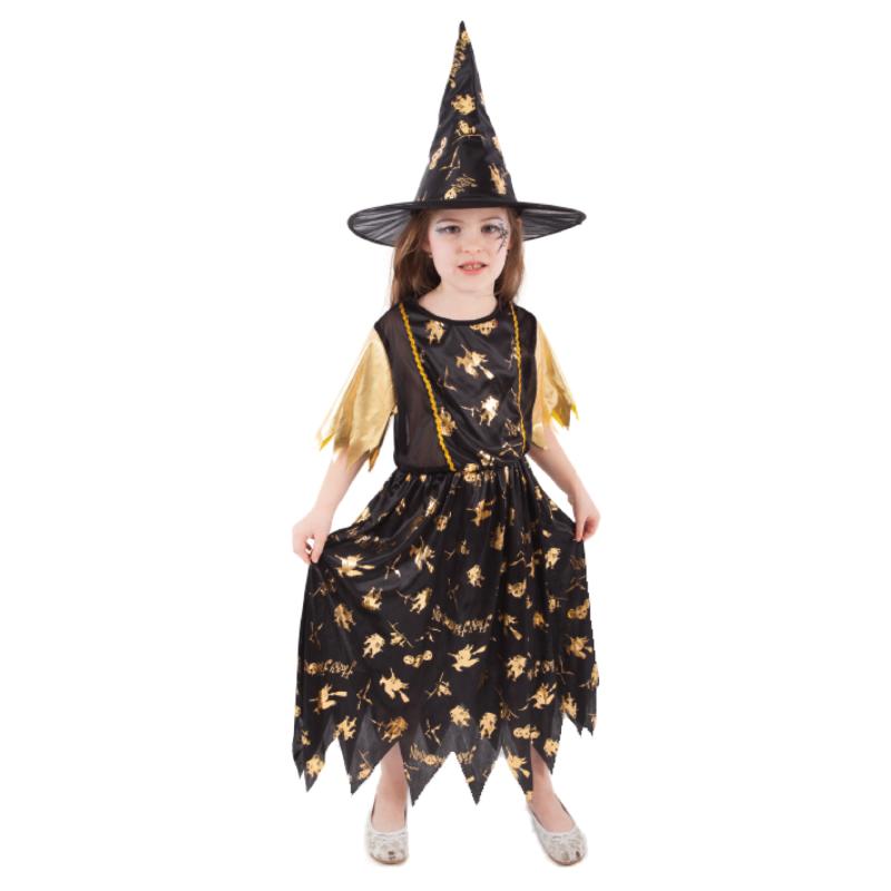 Detský kostým čarodejnice čierno-zlatá (S) e-obal