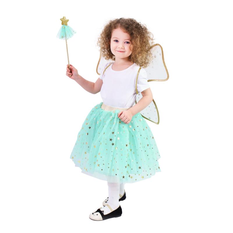Detský kostým tutu sukne zelená víla s paličkou a krídlami e-obal