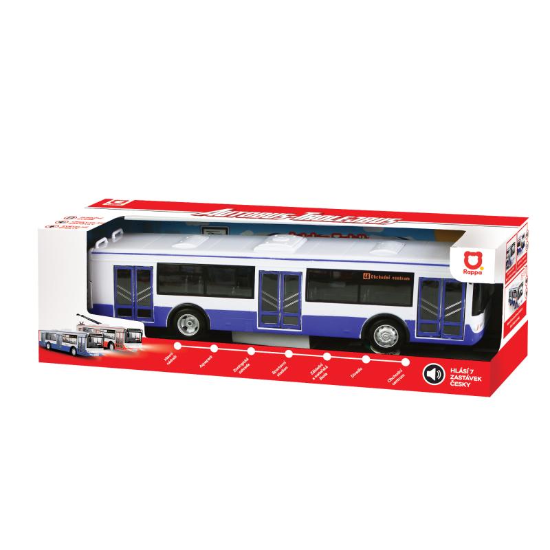 Autobus ktorý hlási zastávky česky 28 cm modrý