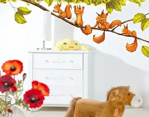 Samolepka na stenu Veveričky jasajú